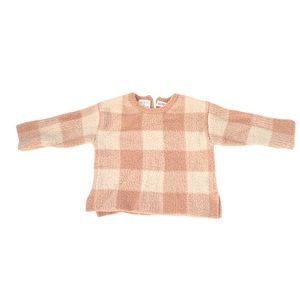 Zara Blush Pink & Cream Plaid Cozy Sweater, Baby girl Size 6-9 Months